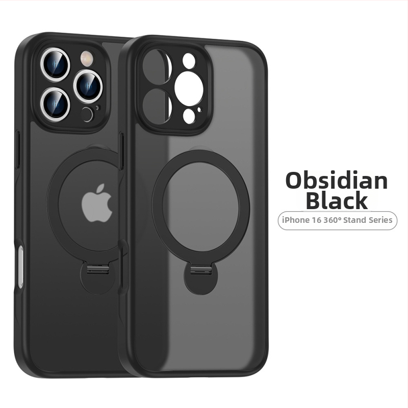 iPhone 17 Матиран кейс с въртящ се магнитен държач – цялостна защита, PC+TPU, удароустойчив, анти отпечатъци, алуминиев носач, за iPhone 17/17 Pro/17 Pro Max