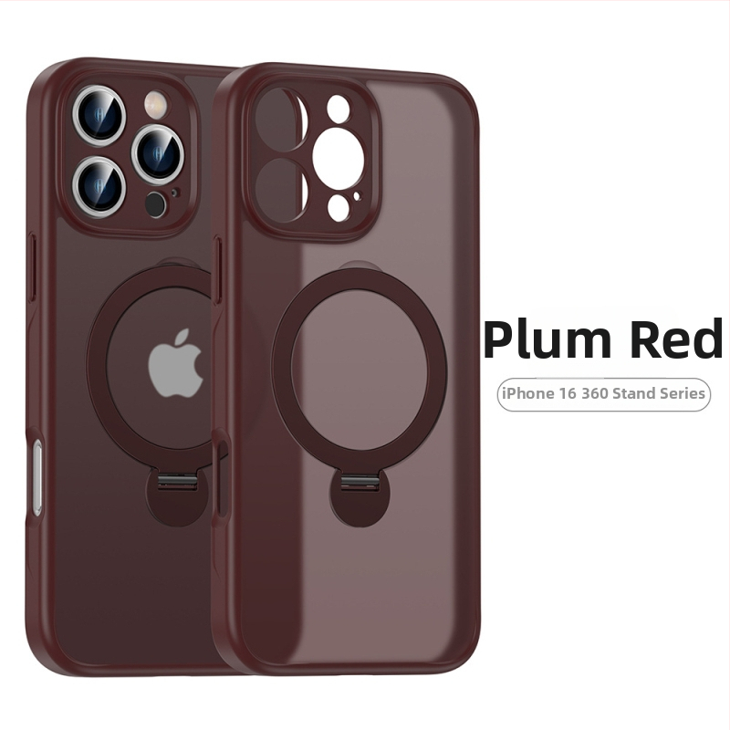 iPhone 17 Матиран кейс с въртящ се магнитен държач – цялостна защита, PC+TPU, удароустойчив, анти отпечатъци, алуминиев носач, за iPhone 17/17 Pro/17 Pro Max