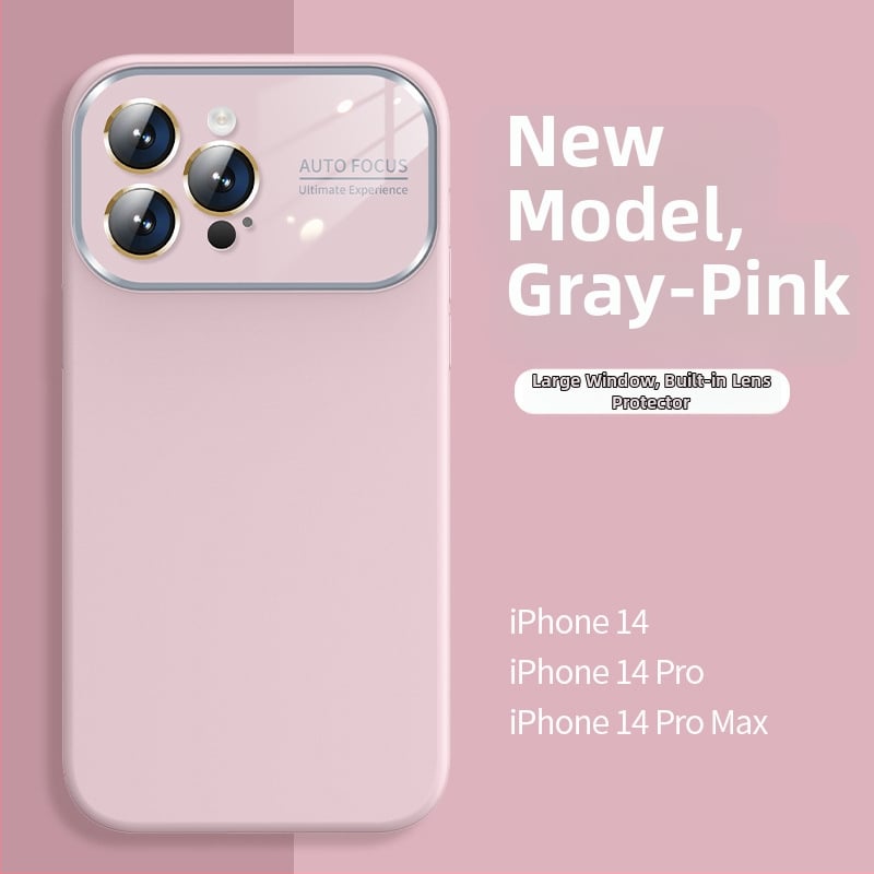 Калъф от течен силикон с голям прозорец за iPhone 11-14 серия Pro Max, интегрирана леща, удароустойчив