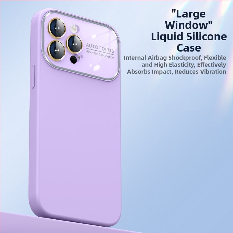 Калъф от течен силикон с голям прозорец за iPhone 11-14 серия Pro Max, интегрирана леща, удароустойчив