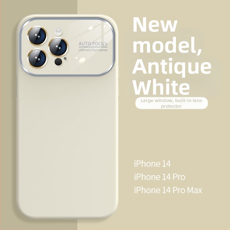 Калъф от течен силикон с голям прозорец за iPhone 11-14 серия Pro Max, интегрирана леща, удароустойчив