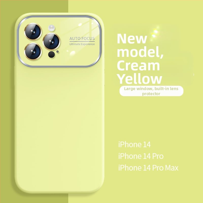 Калъф от течен силикон с голям прозорец за iPhone 11-14 серия Pro Max, интегрирана леща, удароустойчив