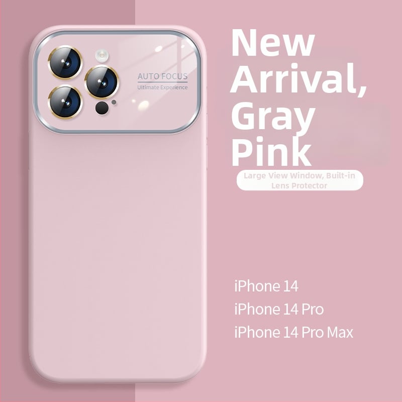 Калъф от течен силикон с голям прозорец за iPhone 11-14 серия Pro Max, интегрирана леща, удароустойчив