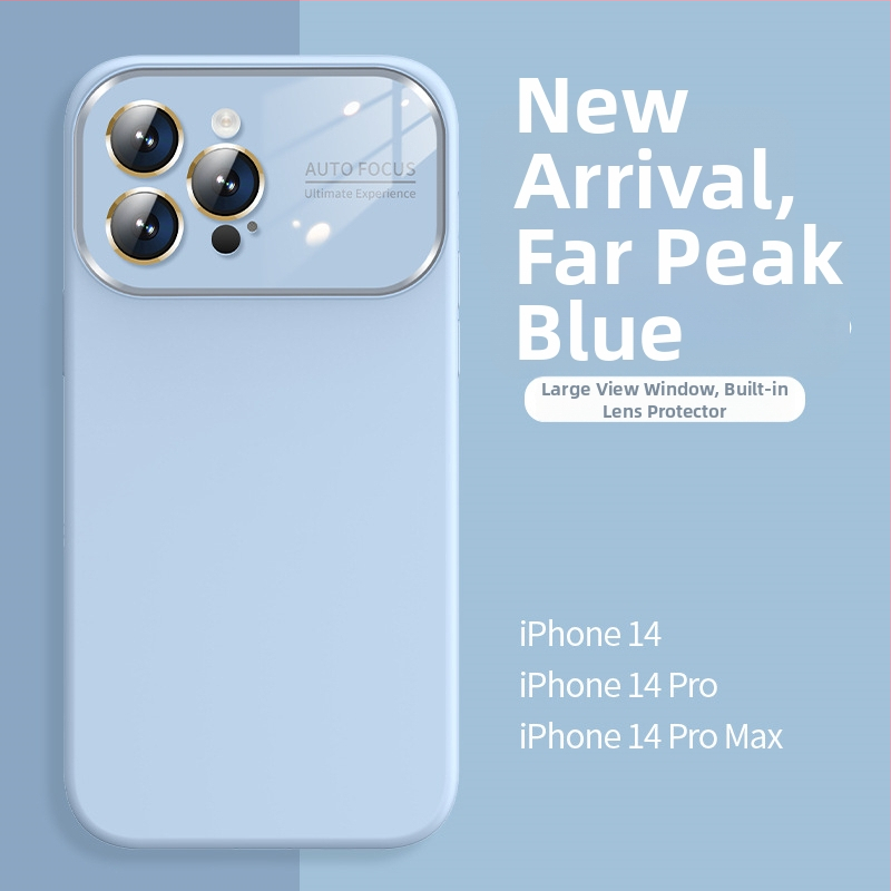 Калъф от течен силикон с голям прозорец за iPhone 11-14 серия Pro Max, интегрирана леща, удароустойчив