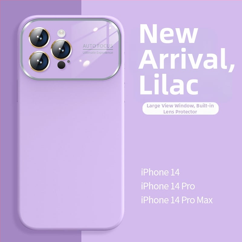 Калъф от течен силикон с голям прозорец за iPhone 11-14 серия Pro Max, интегрирана леща, удароустойчив