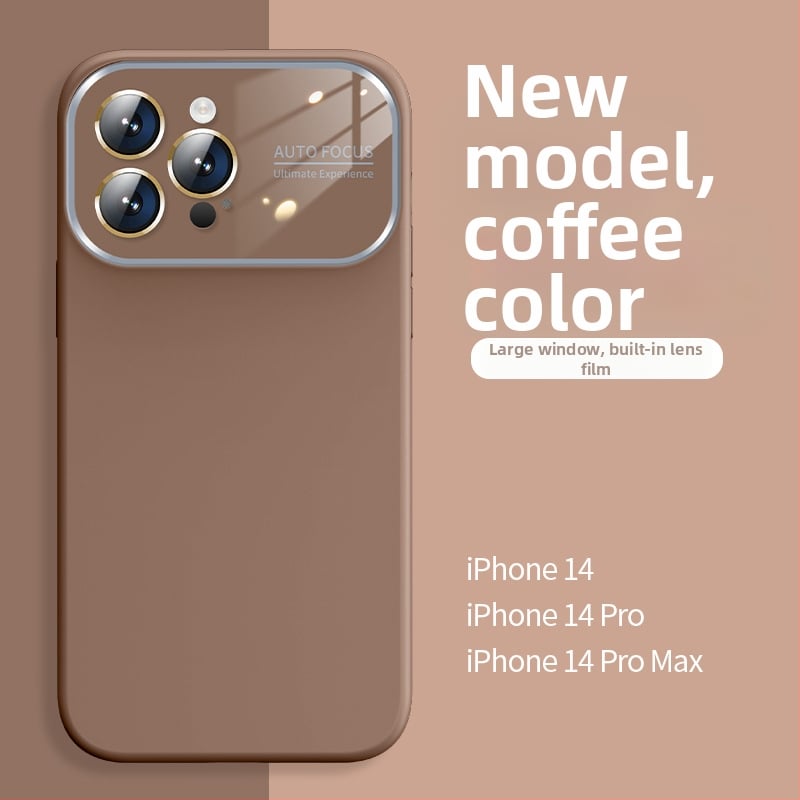 Калъф от течен силикон с голям прозорец за iPhone 11-14 серия Pro Max, интегрирана леща, удароустойчив