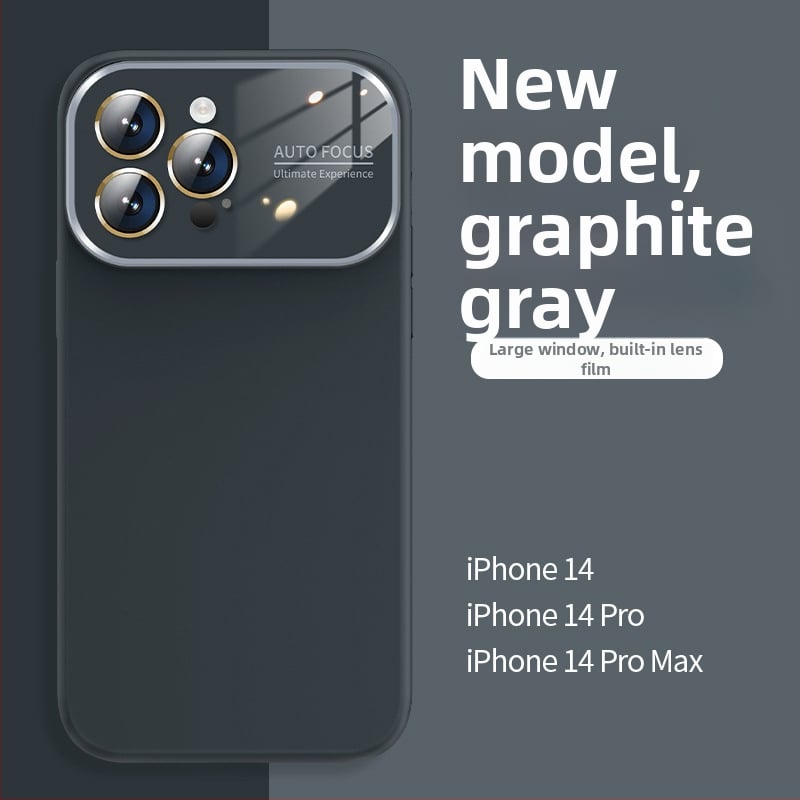 Калъф от течен силикон с голям прозорец за iPhone 11-14 серия Pro Max, интегрирана леща, удароустойчив