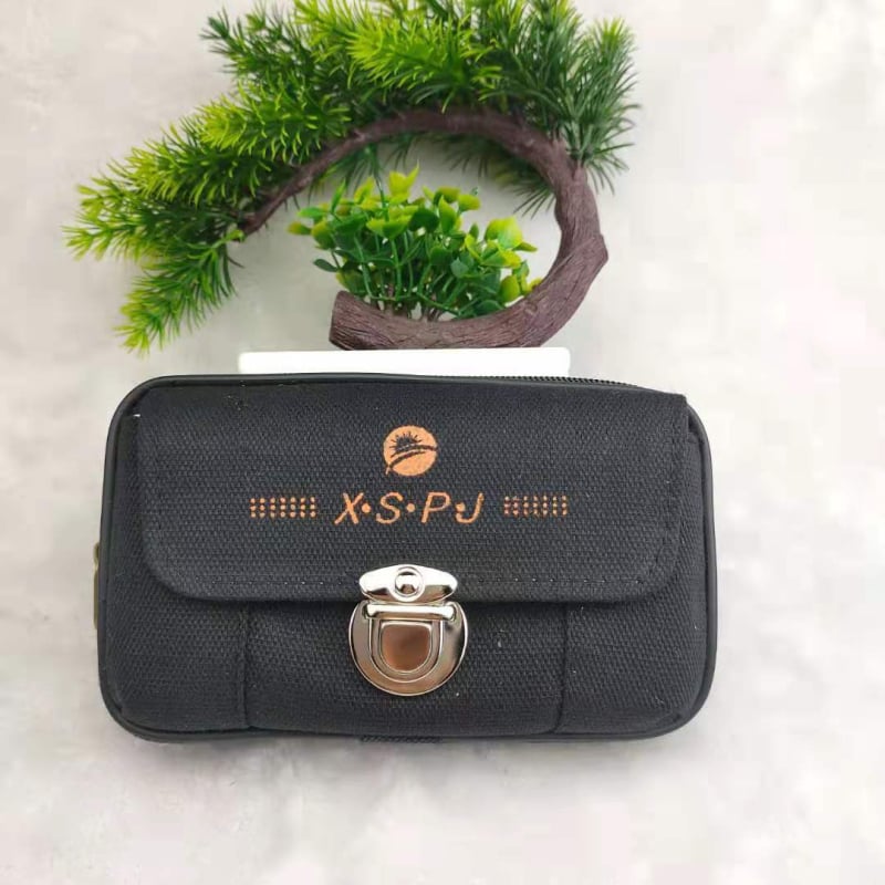 Vyrų drobinė juosmens kišenė su diržo užraktu (miesto stilius, raidžių raštas, poliesterio įdėklas, atsparus dilimui)