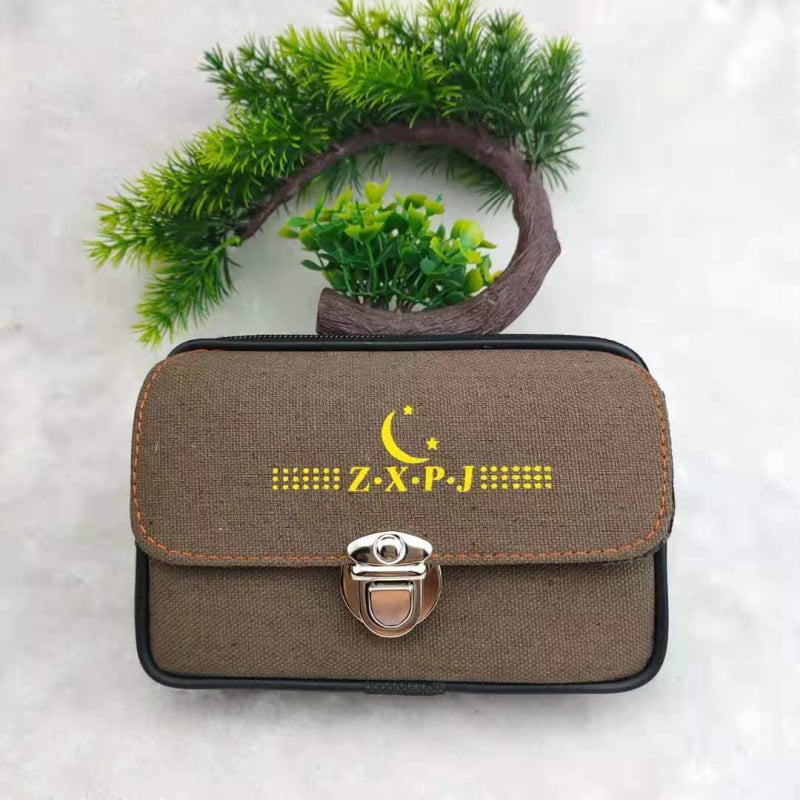 Vyrų drobinė juosmens kišenė su diržo užraktu (miesto stilius, raidžių raštas, poliesterio įdėklas, atsparus dilimui)