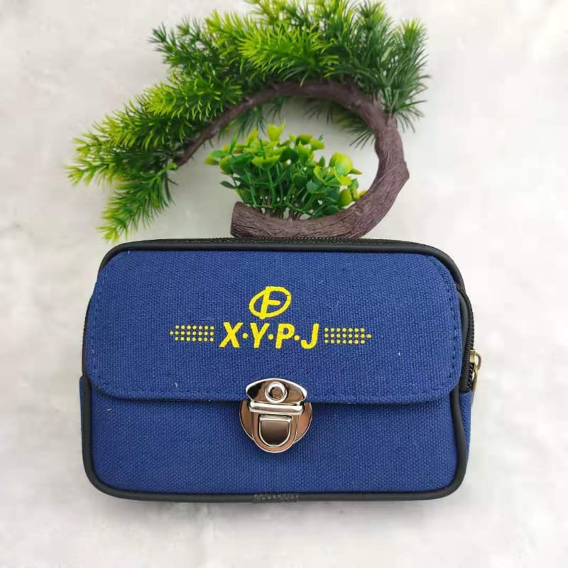 Vyrų drobinė juosmens kišenė su diržo užraktu (miesto stilius, raidžių raštas, poliesterio įdėklas, atsparus dilimui)