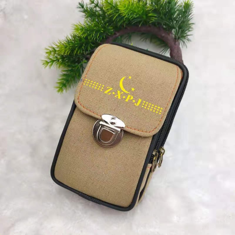 Vyrų drobinė juosmens kišenė su diržo užraktu (miesto stilius, raidžių raštas, poliesterio įdėklas, atsparus dilimui)