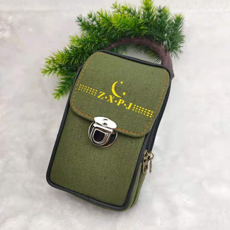 Vyrų drobinė juosmens kišenė su diržo užraktu (miesto stilius, raidžių raštas, poliesterio įdėklas, atsparus dilimui)