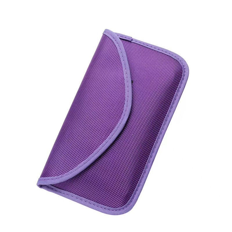 RFID szűrős mobiltelefon tok, Oxford vászon, fedő típusú nyitás, kártyatartó rekesz, ovális forma, szintetikus bőr belső