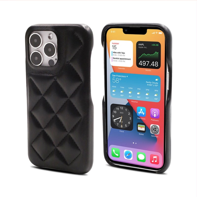 Калъф за телефон от кожа с диагонален диамантен шев и релефна обработка; защита от износване, изпускане и отпечатъци; подплата PC-фланел; поддръжка за персонализиране; съвместим с iPhone серия
