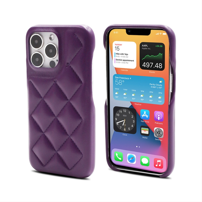 Калъф за телефон от кожа с диагонален диамантен шев и релефна обработка; защита от износване, изпускане и отпечатъци; подплата PC-фланел; поддръжка за персонализиране; съвместим с iPhone серия