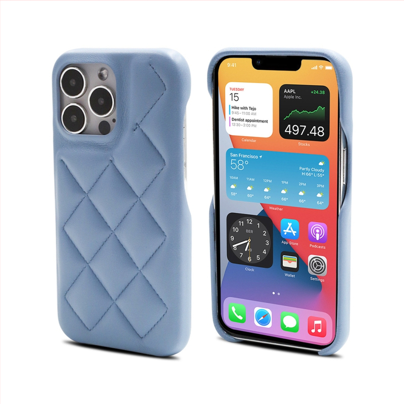 Калъф за телефон от кожа с диагонален диамантен шев и релефна обработка; защита от износване, изпускане и отпечатъци; подплата PC-фланел; поддръжка за персонализиране; съвместим с iPhone серия