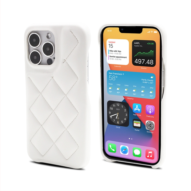 Калъф за телефон от кожа с диагонален диамантен шев и релефна обработка; защита от износване, изпускане и отпечатъци; подплата PC-фланел; поддръжка за персонализиране; съвместим с iPhone серия