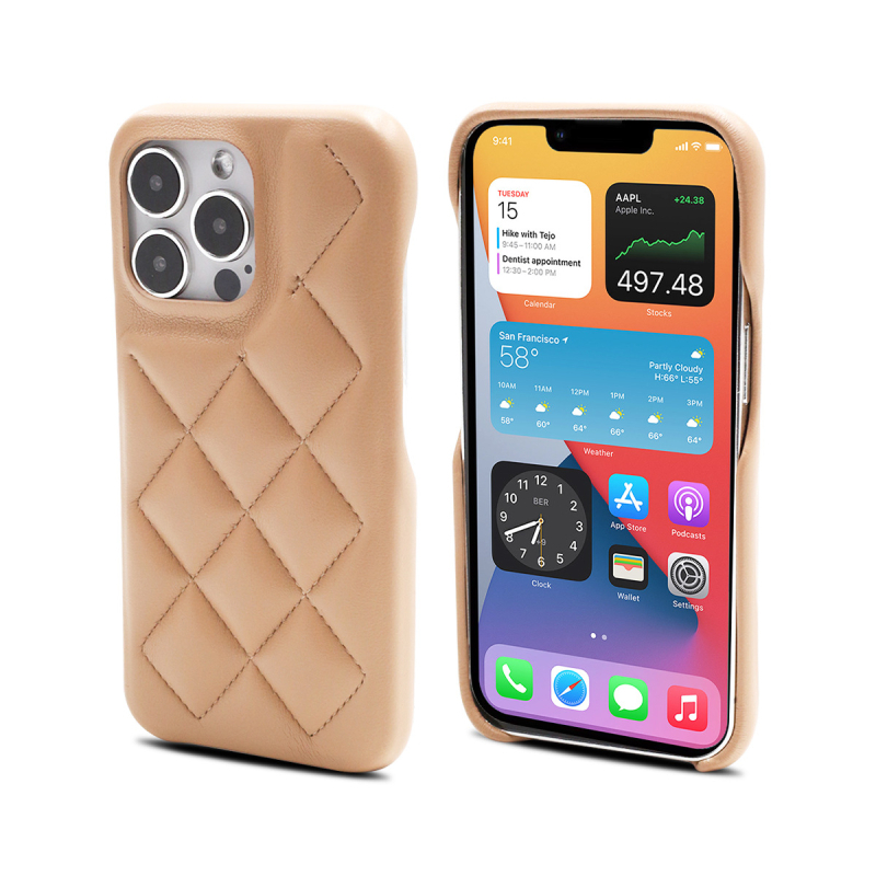 Калъф за телефон от кожа с диагонален диамантен шев и релефна обработка; защита от износване, изпускане и отпечатъци; подплата PC-фланел; поддръжка за персонализиране; съвместим с iPhone серия