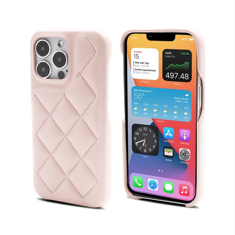 Калъф за телефон от кожа с диагонален диамантен шев и релефна обработка; защита от износване, изпускане и отпечатъци; подплата PC-фланел; поддръжка за персонализиране; съвместим с iPhone серия