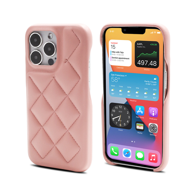 Калъф за телефон от кожа с диагонален диамантен шев и релефна обработка; защита от износване, изпускане и отпечатъци; подплата PC-фланел; поддръжка за персонализиране; съвместим с iPhone серия