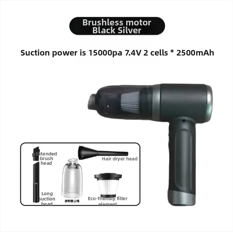 Bezvadu putekļu sūcējs gan mājai, gan auto – rokas vadāms, 90W, iekšējā akumulatora 4000–5000 mAh, sūkšanas jauda 10,1–15 kPa, trokšņa līmenis <36 dB