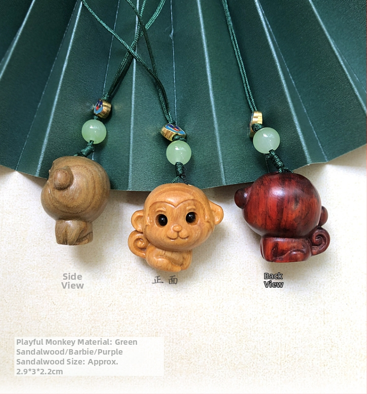 Дървена висулка за телефон и ключодържател с 12 зодии — карикатурни животни; материали: зелено сандалово дърво, розово дърво, boxwood