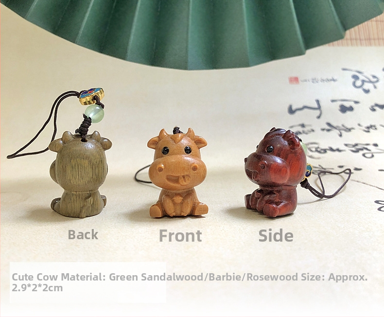 Дървена висулка за телефон и ключодържател с 12 зодии — карикатурни животни; материали: зелено сандалово дърво, розово дърво, boxwood