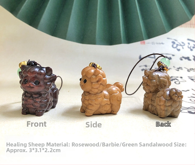 Дървена висулка за телефон и ключодържател с 12 зодии — карикатурни животни; материали: зелено сандалово дърво, розово дърво, boxwood