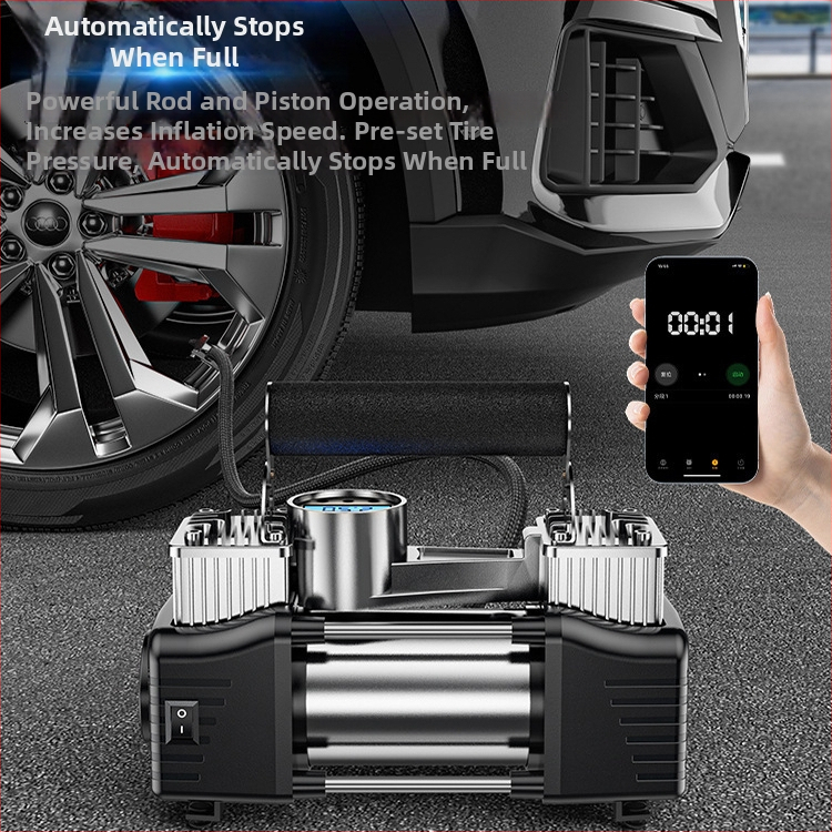 Prenosná elektrická dvojvalcová pumpa na pneumatiky pre auto s digitálnym displejom, 12V, 180W, 45 L/min, 3 m kábel