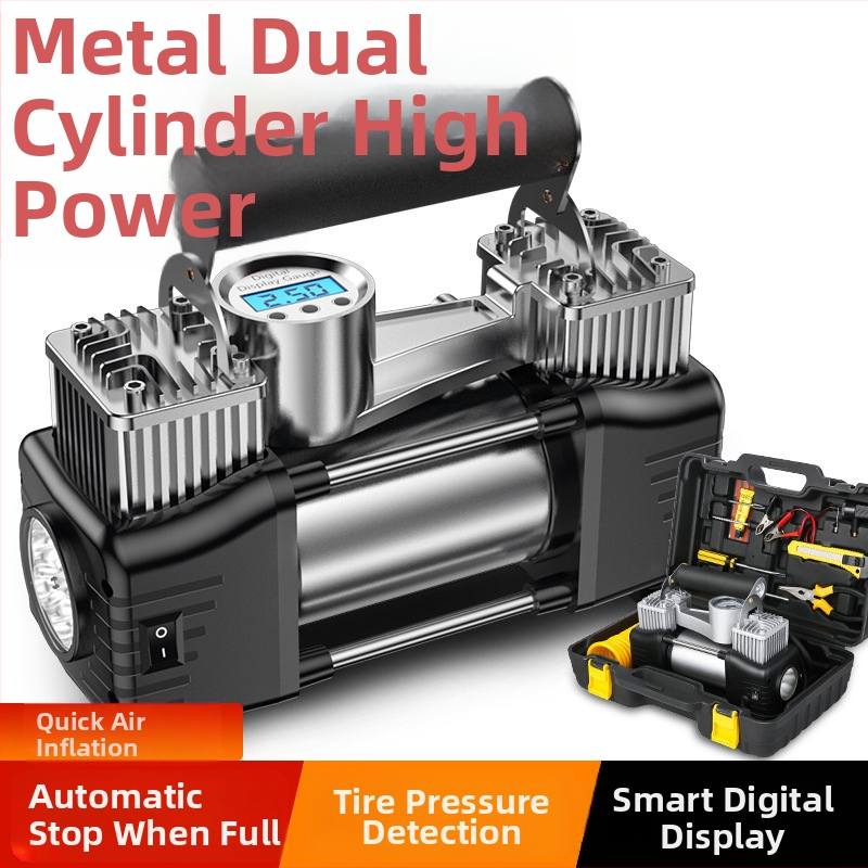 Prenosná elektrická dvojvalcová pumpa na pneumatiky pre auto s digitálnym displejom, 12V, 180W, 45 L/min, 3 m kábel