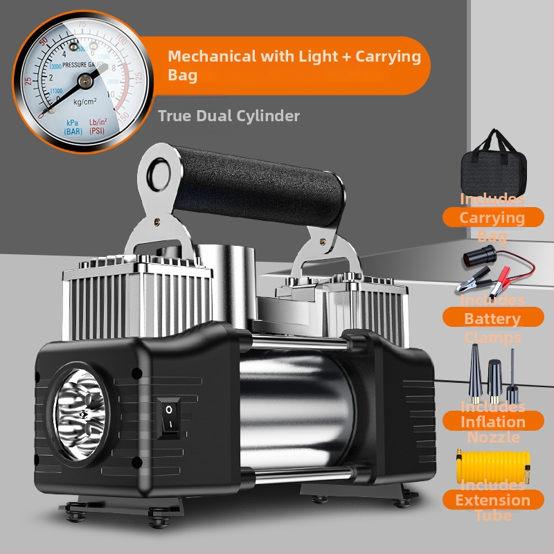 Prenosná elektrická dvojvalcová pumpa na pneumatiky pre auto s digitálnym displejom, 12V, 180W, 45 L/min, 3 m kábel
