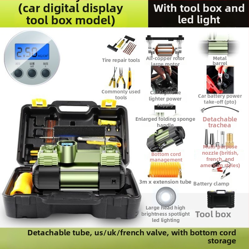 Automobilska pumpa za zrak, 12V, 220W, dvocilindrična, digitalni zaslon, univerzalna za automobile, SUV i poljoprivredna vozila