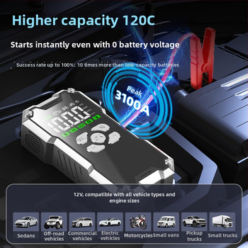 Prijenosni sustav za nužno pokretanje automobila s ugrađenom pumpom, LED svjetlom i tlakomjerom (12V, 120W, 35 L/min, Punjivo, Digitalni prikaz)