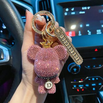 Kljucni lanac za auto s dijamantnom kronom i dizajnom Violent Bear, metal/kristali, zaštita od gubitka