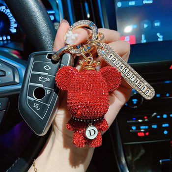 Kljucni lanac za auto s dijamantnom kronom i dizajnom Violent Bear, metal/kristali, zaštita od gubitka