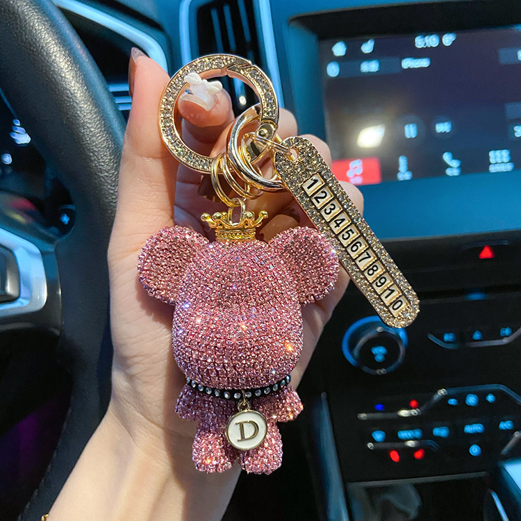 Kljucni lanac za auto s dijamantnom kronom i dizajnom Violent Bear, metal/kristali, zaštita od gubitka