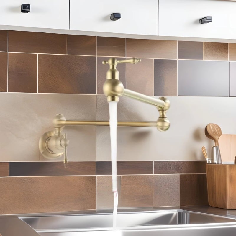 Réz konyhai falra szerelt hajtogatható-teleszkópos forgó csap, kerámiás szeleppel, be-/kimeneti átmérők 1/2, 3/8, 9/16