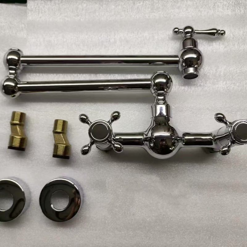 Réz konyhai falra szerelt hajtogatható-teleszkópos forgó csap, kerámiás szeleppel, be-/kimeneti átmérők 1/2, 3/8, 9/16