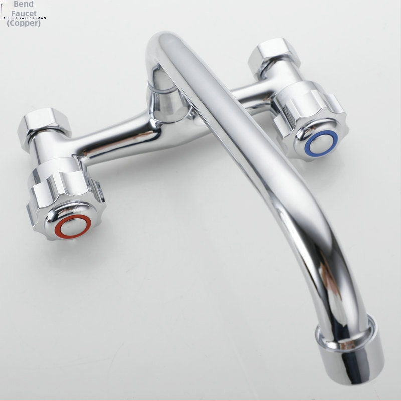 Fali konyhai csaptele kettős vezérléssel, réz test, beépített kivitel, DN15 négy csatlakozás, teljes réz szelepekkel, modern stílus