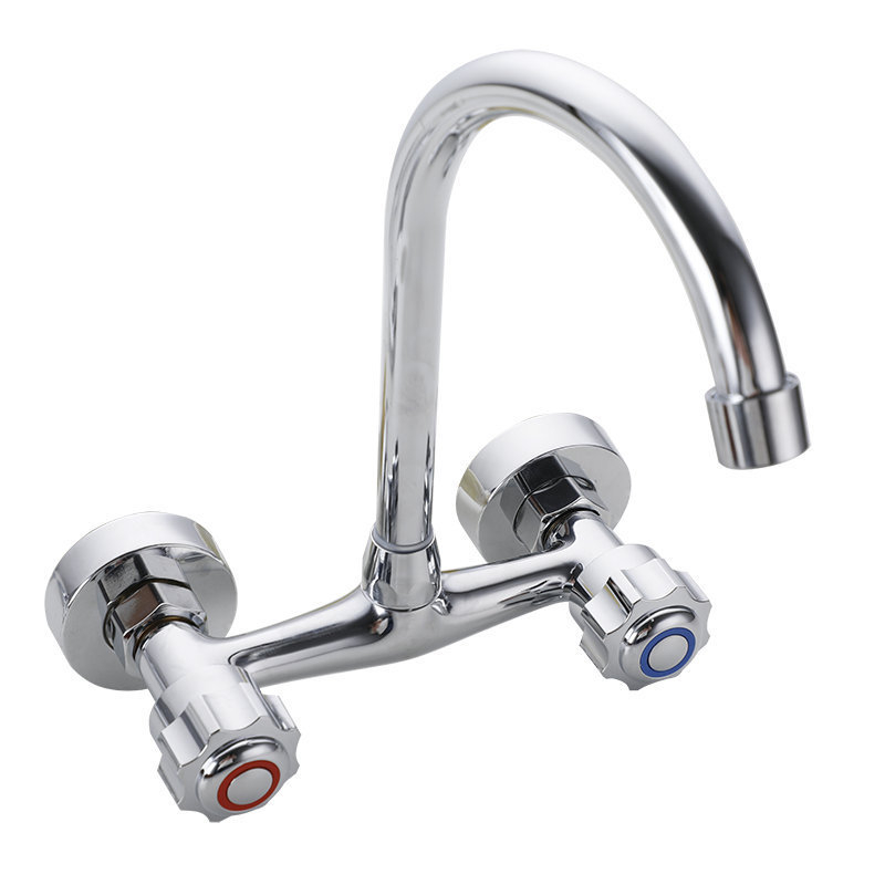 Fali konyhai csaptele kettős vezérléssel, réz test, beépített kivitel, DN15 négy csatlakozás, teljes réz szelepekkel, modern stílus