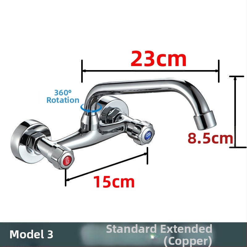 Fali konyhai csaptele kettős vezérléssel, réz test, beépített kivitel, DN15 négy csatlakozás, teljes réz szelepekkel, modern stílus