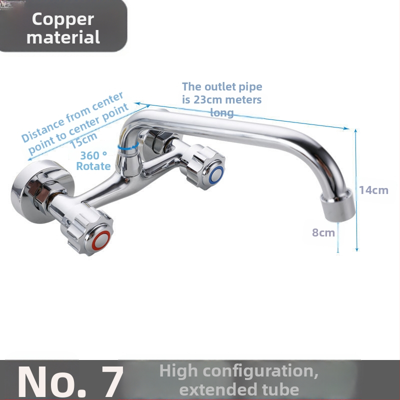 Fali konyhai csaptele kettős vezérléssel, réz test, beépített kivitel, DN15 négy csatlakozás, teljes réz szelepekkel, modern stílus