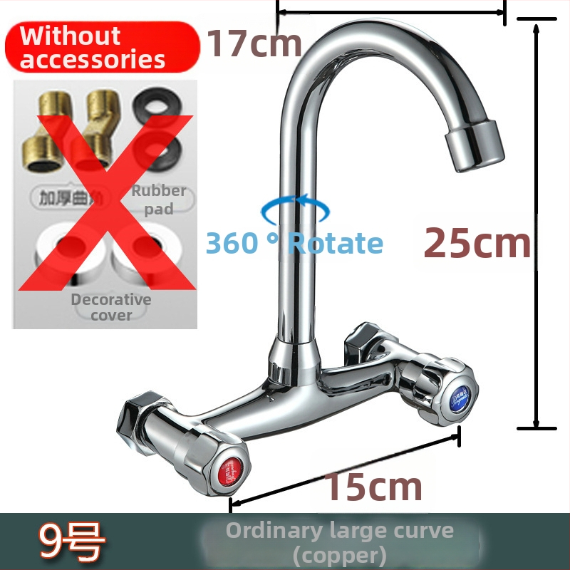 Fali konyhai csaptele kettős vezérléssel, réz test, beépített kivitel, DN15 négy csatlakozás, teljes réz szelepekkel, modern stílus