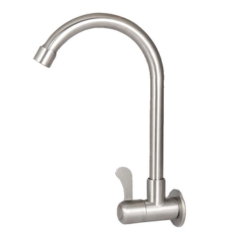 Ugradbeni zidni kuhinjski faucet sa bočnim ulazom, hladna voda, 304 nehrđajući čelik, brušeni završetak, model četiri točke univerzalni, keramički disk ventil, montaža ključem, okretni
