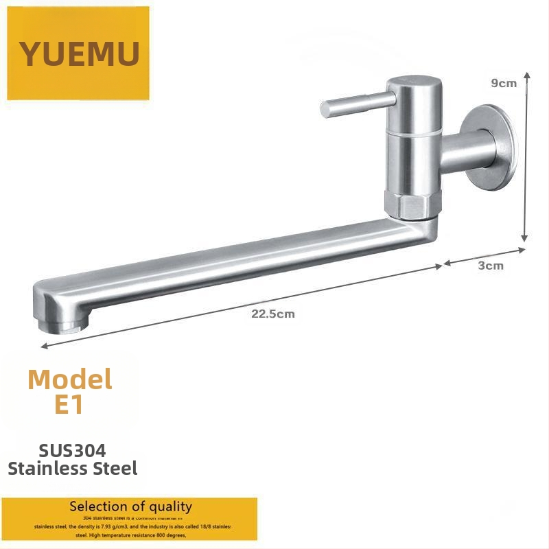 Ugradbeni zidni kuhinjski faucet sa bočnim ulazom, hladna voda, 304 nehrđajući čelik, brušeni završetak, model četiri točke univerzalni, keramički disk ventil, montaža ključem, okretni