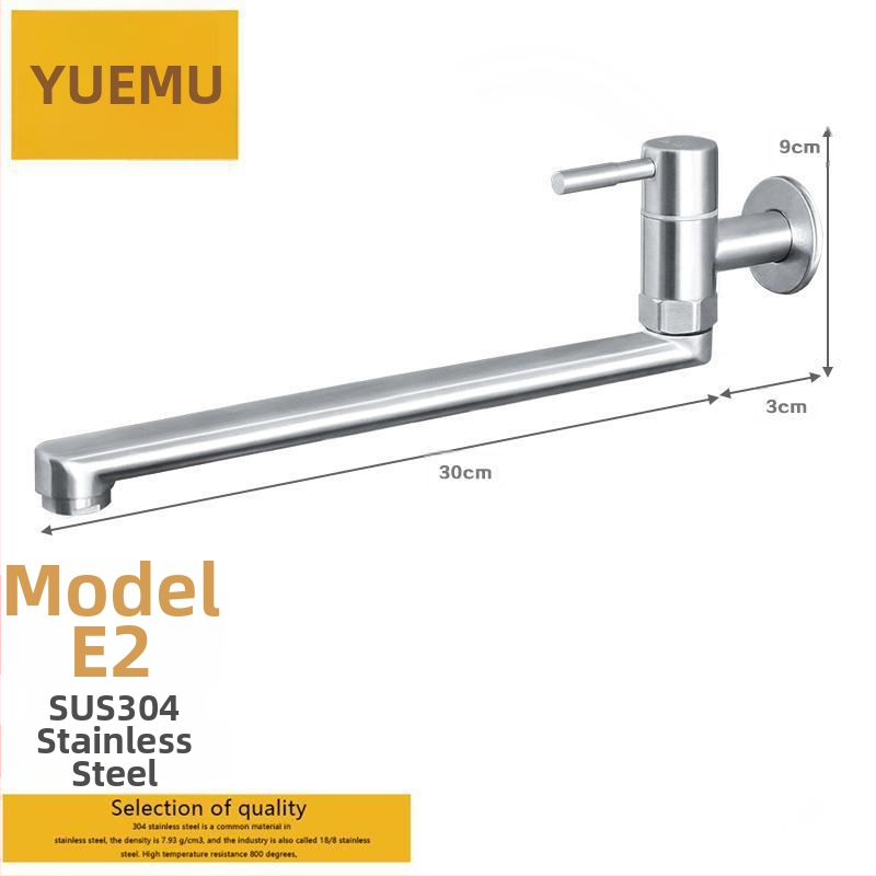 Ugradbeni zidni kuhinjski faucet sa bočnim ulazom, hladna voda, 304 nehrđajući čelik, brušeni završetak, model četiri točke univerzalni, keramički disk ventil, montaža ključem, okretni