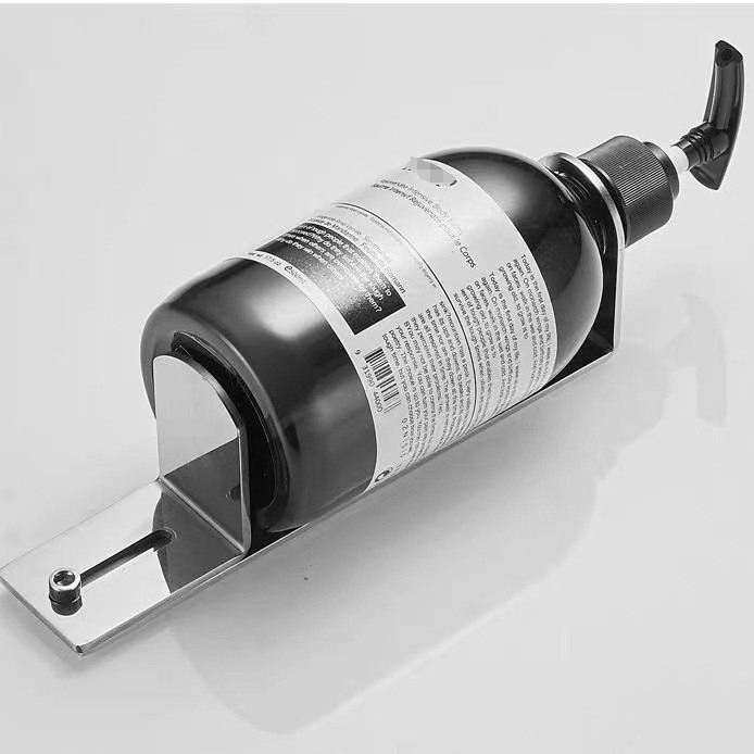 Държач за сапун-дозатор от неръждаема стомана 304, регулируема височина, стенен монтаж, подходящ за бутилки с помпова глава, фино полирана повърхност.