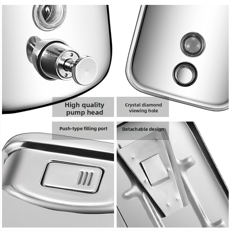 Дозатор за сапун от неръждаема стомана, стенен монтаж, механизъм за натискане с ръка, електроплатиране, тегло 1.5 кг