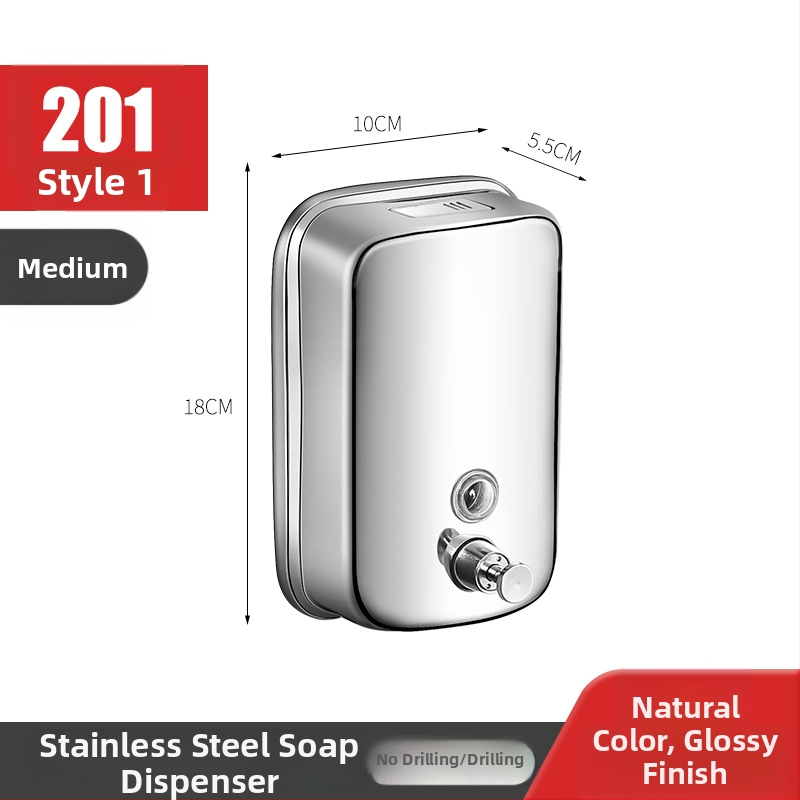 Дозатор за сапун от неръждаема стомана, стенен монтаж, механизъм за натискане с ръка, електроплатиране, тегло 1.5 кг