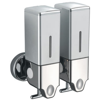 Стенно дозатор за сапун за баня и кухня – пластмасов, хромирано покритие, ръчно натискане, марка Hannai, тегло 0,643 кг